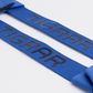 Tigrar lifting straps close-up, onthult robuuste nylon materiaal, zachte padding, en blauwe kleur.