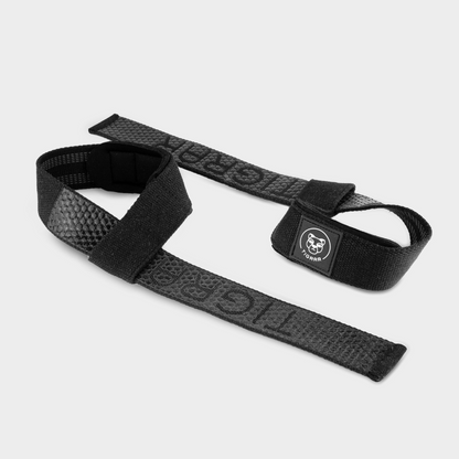 Nauwkeurig zicht op de Tigrar lifting straps, met aandacht voor het comfortabele gebruik en silicone details.